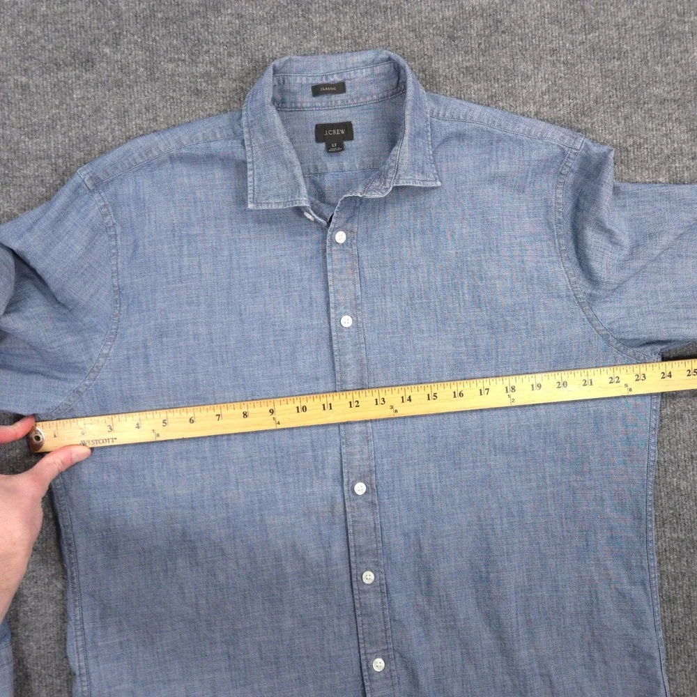 J Crew Chambray Shirt‎ Mens L Tall Blue Classic Fit Long Sleeve Button Up Preppy